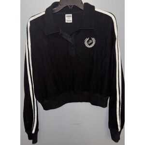 Victorias Secret PINK Fleece Cropped Polo Sweatshirt Black Size Large